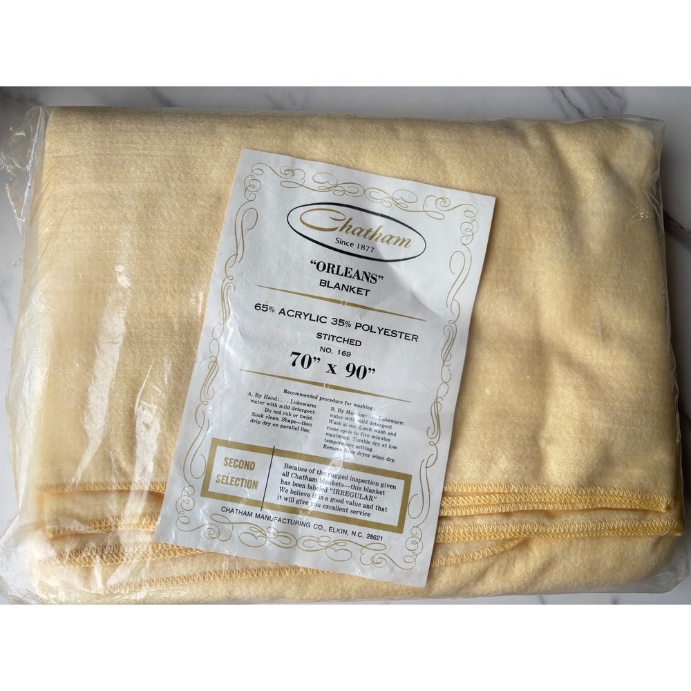 Vintage Chatham Orleans Blanket Yellow 70x90 Acrylic Polyester Stitched No 169